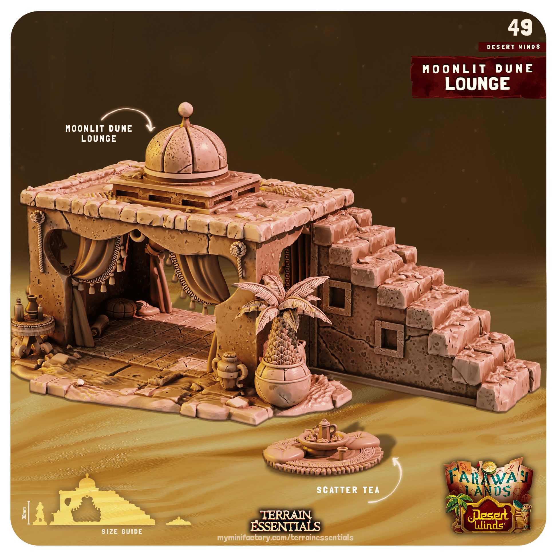 3D Printed Cast n Play Moonlit Dune Lounge Desert Winds Terrain Set 28mm 32mm D&D - 3D Printing Boss 