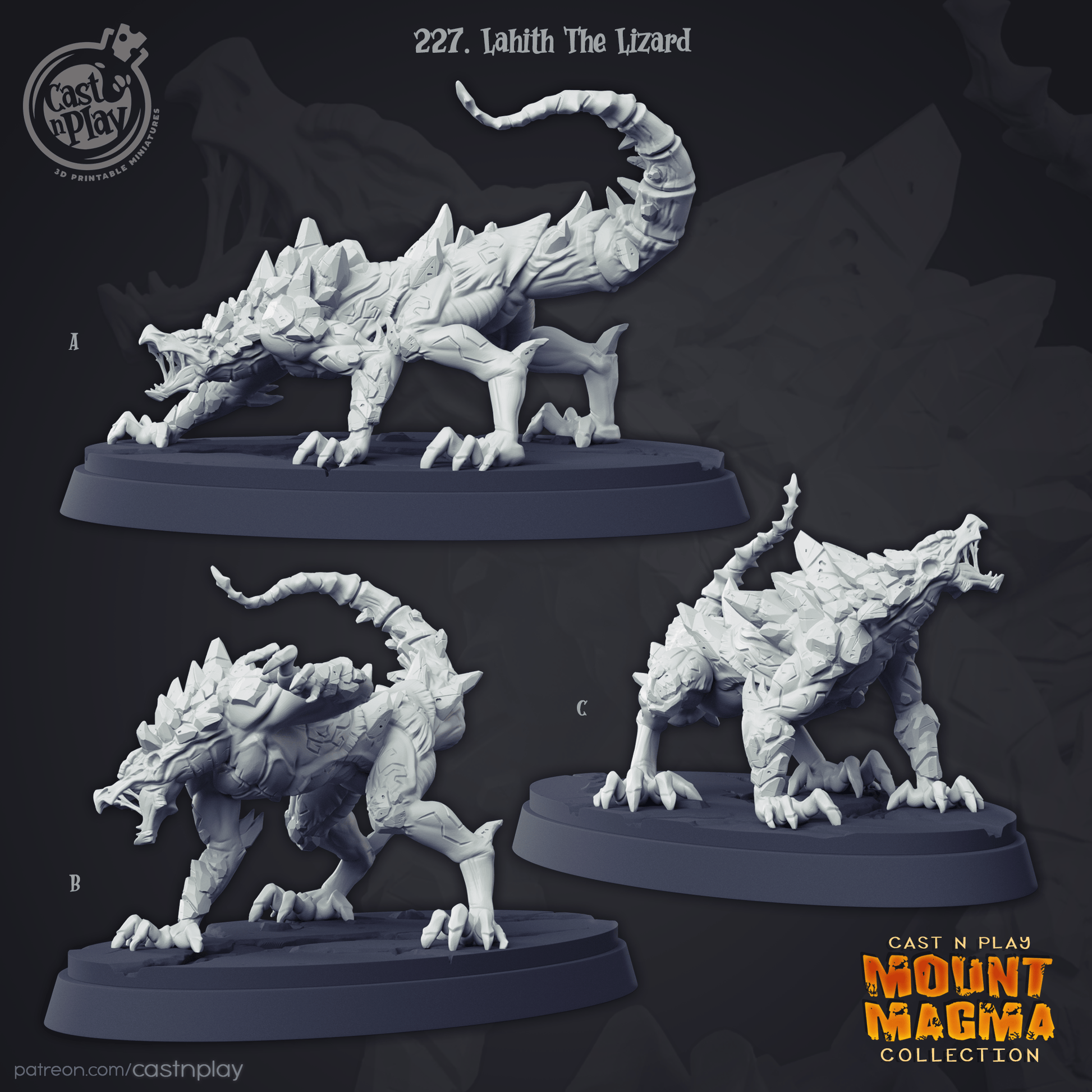 3D Printed Cast n Play Mount Magma Collection - Lahith The Lizard 28mm 32mm D&D - 3D Printing Boss 