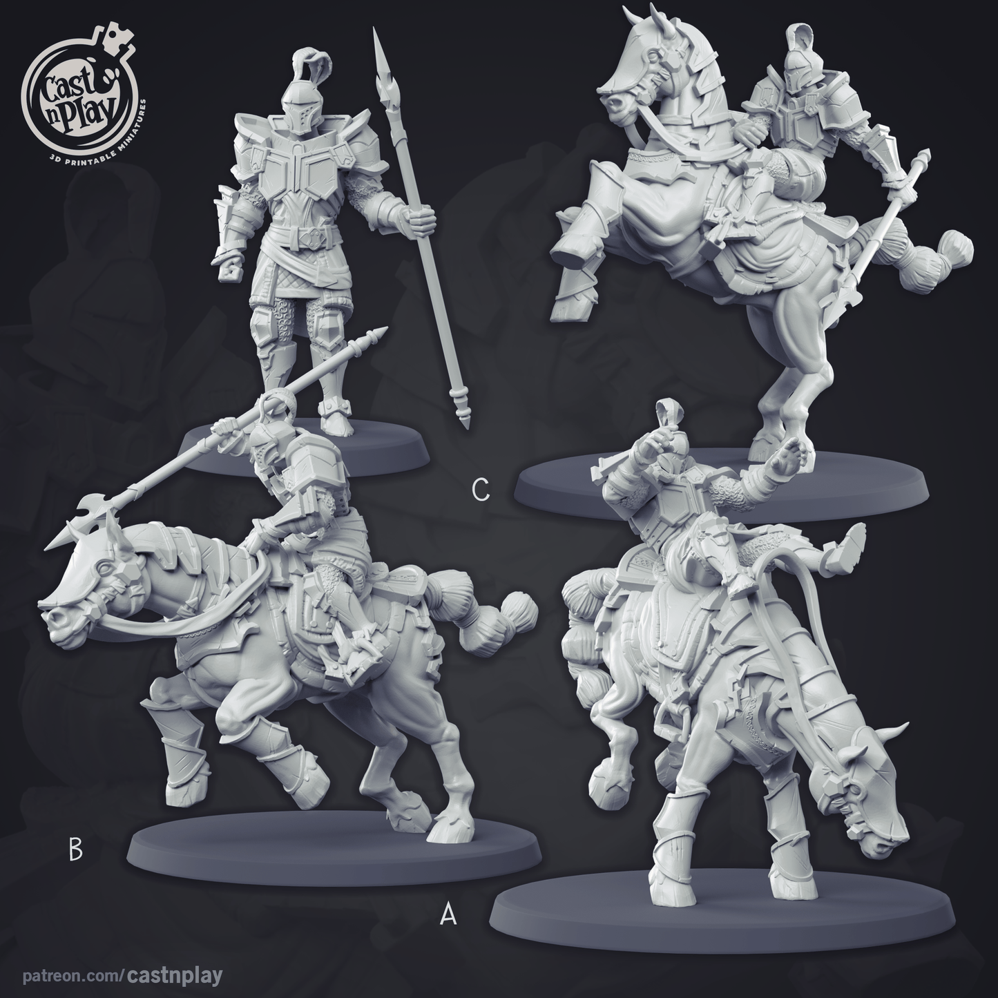 3D Printed Cast n Play - Mounted Warrior 28mm 32mm D&D - 3D Printing Boss 