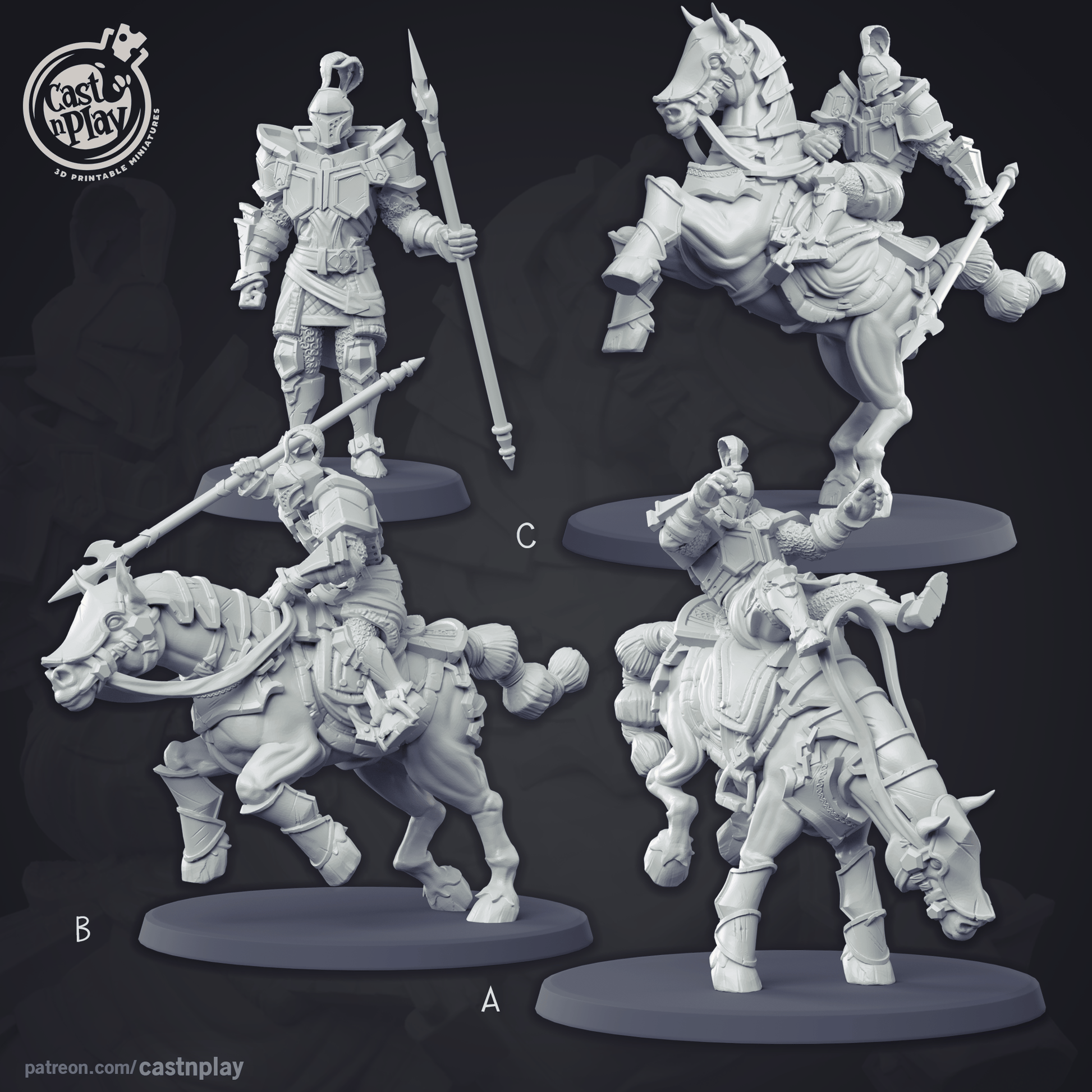 3D Printed Cast n Play - Mounted Warrior 28mm 32mm D&D - 3D Printing Boss 