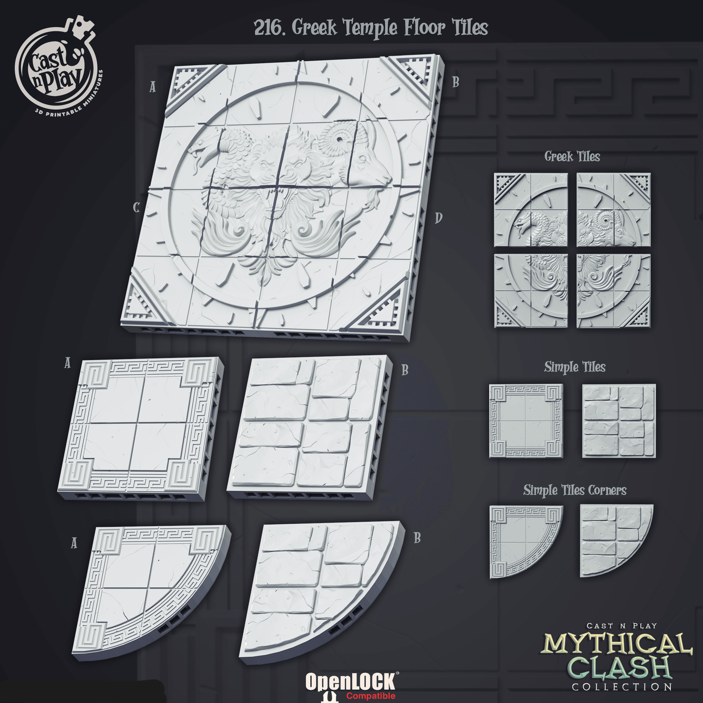 3D Printed Cast n Play Mythical Clash Collection - Greek Temple Floor Tiles 28mm 32mm D&D - 3D Printing Boss 