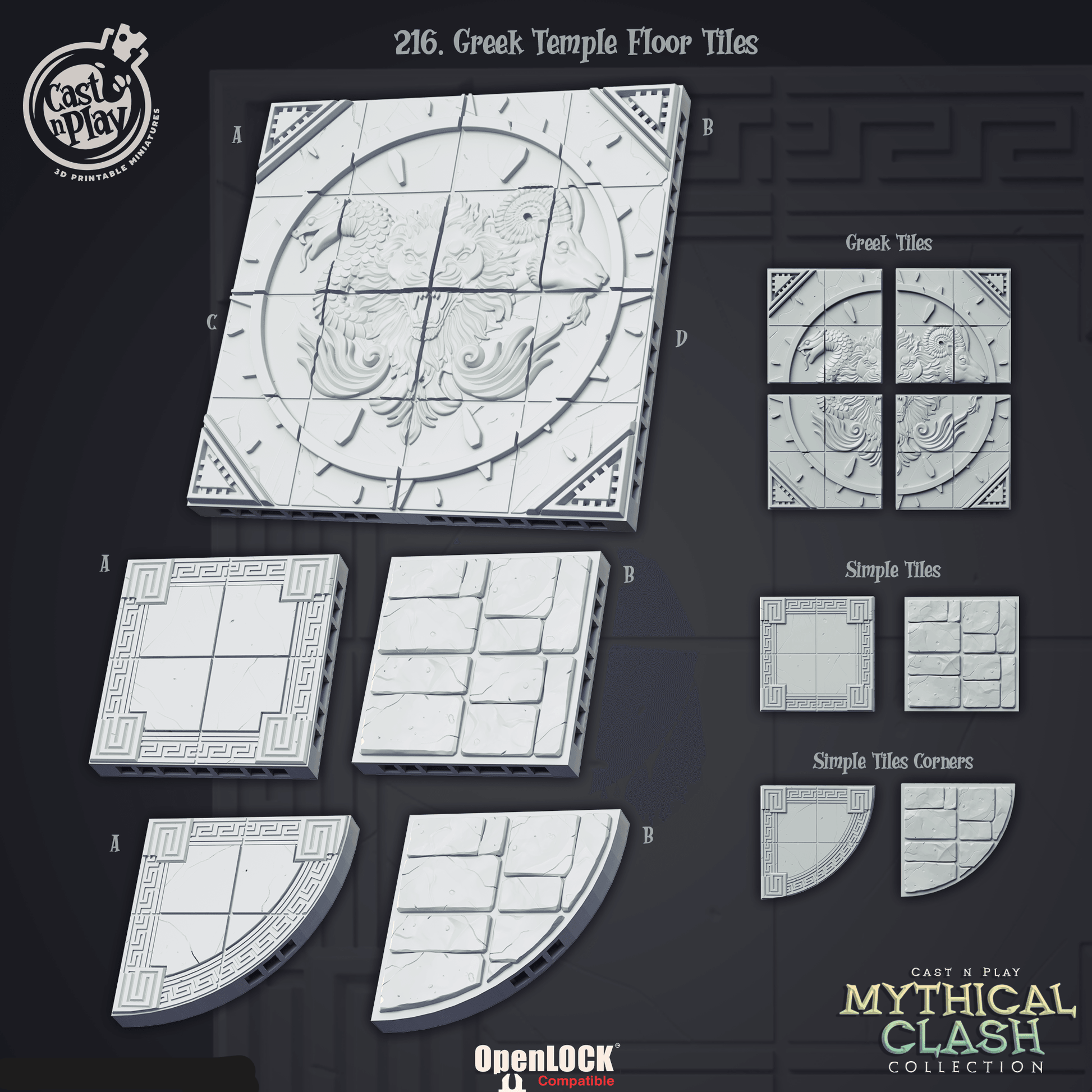 3D Printed Cast n Play Mythical Clash Collection - Greek Temple Floor Tiles 28mm 32mm D&D - 3D Printing Boss 