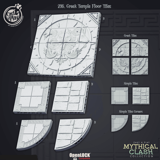 3D Printed Cast n Play Mythical Clash Collection - Greek Temple Floor Tiles 28mm 32mm D&D - 3D Printing Boss 