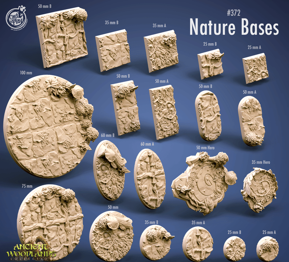 3D Printed Cast n Play Nature Ancient Woodlands Bases Set 28mm 32mm D&D - 3D Printing Boss 