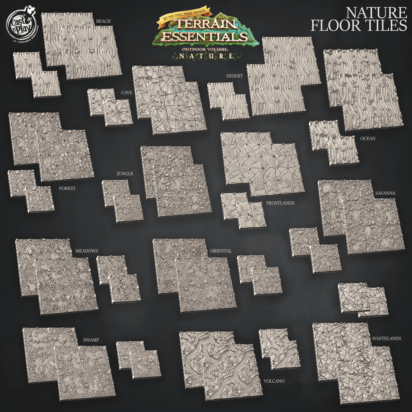 3D Printed Cast n Play Nature Floor Tiles Set Terrain Essentials Nature 28mm 32mm D&D - 3D Printing Boss 