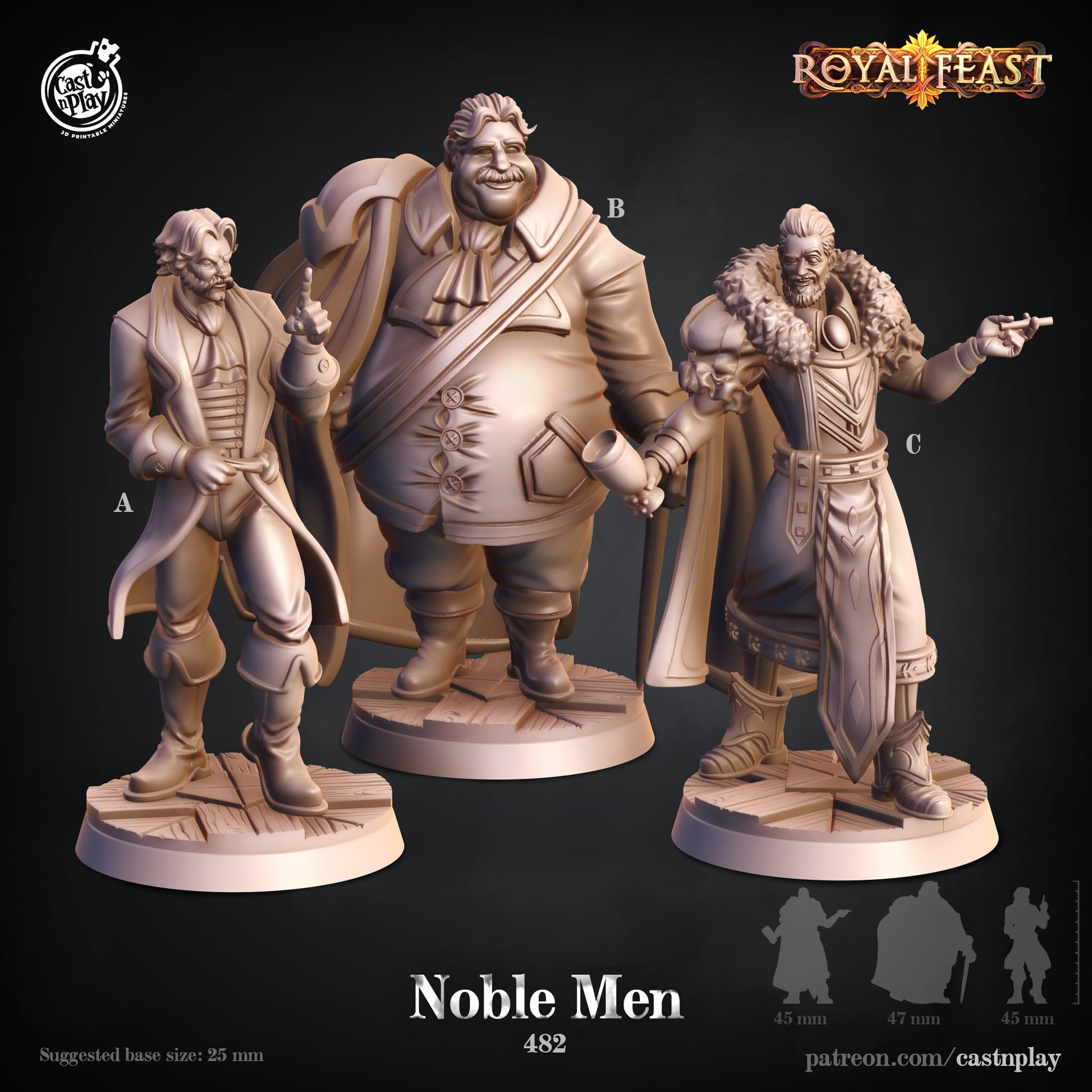 3D Printed Cast n Play Noble Men Royal Feast Death Tiles 28mm 32mm D&D - 3D Printing Boss 