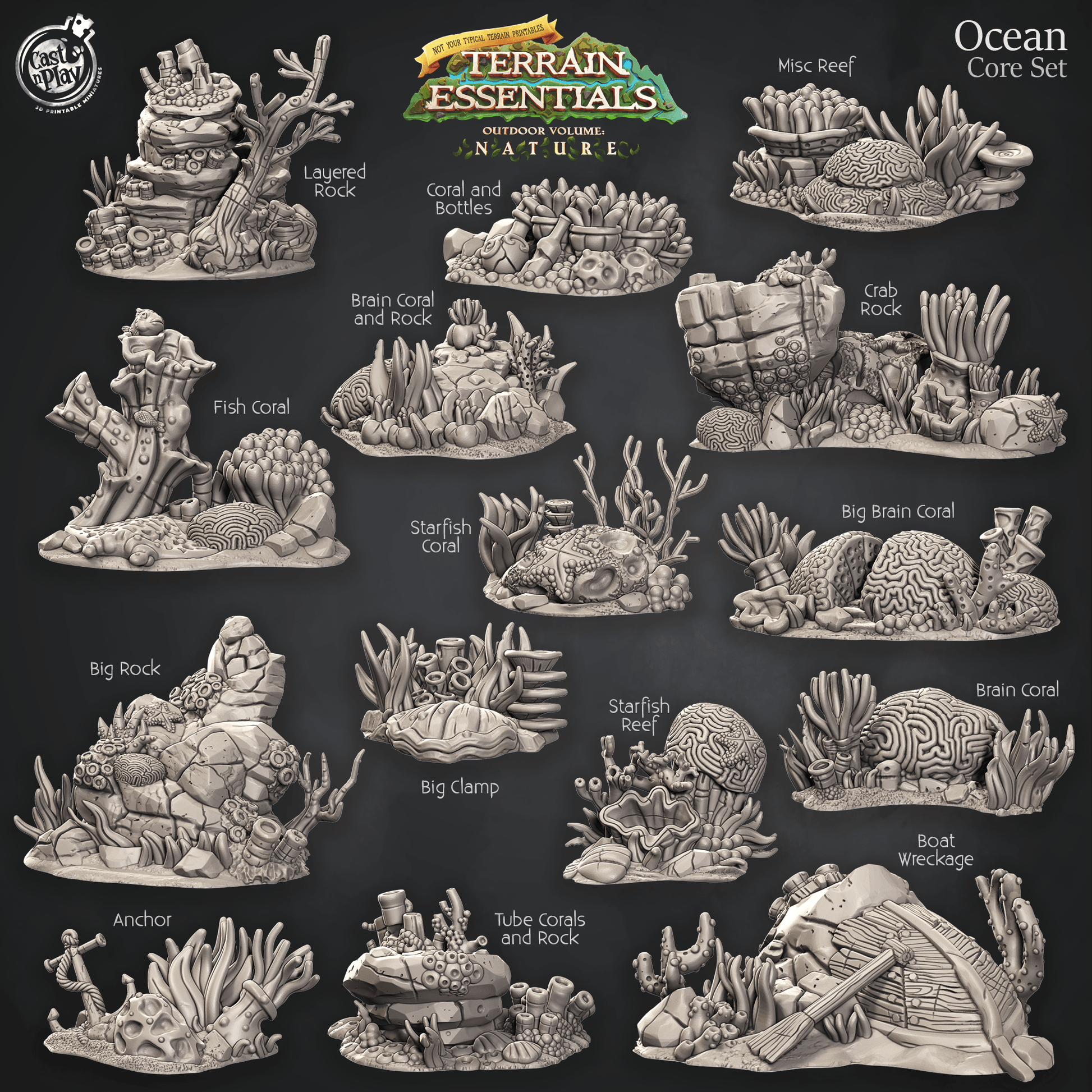 3D Printed Cast n Play Ocean Core Set Ocean Terrain Set Terrain Essentials Nature 28mm 32mm D&D - 3D Printing Boss 