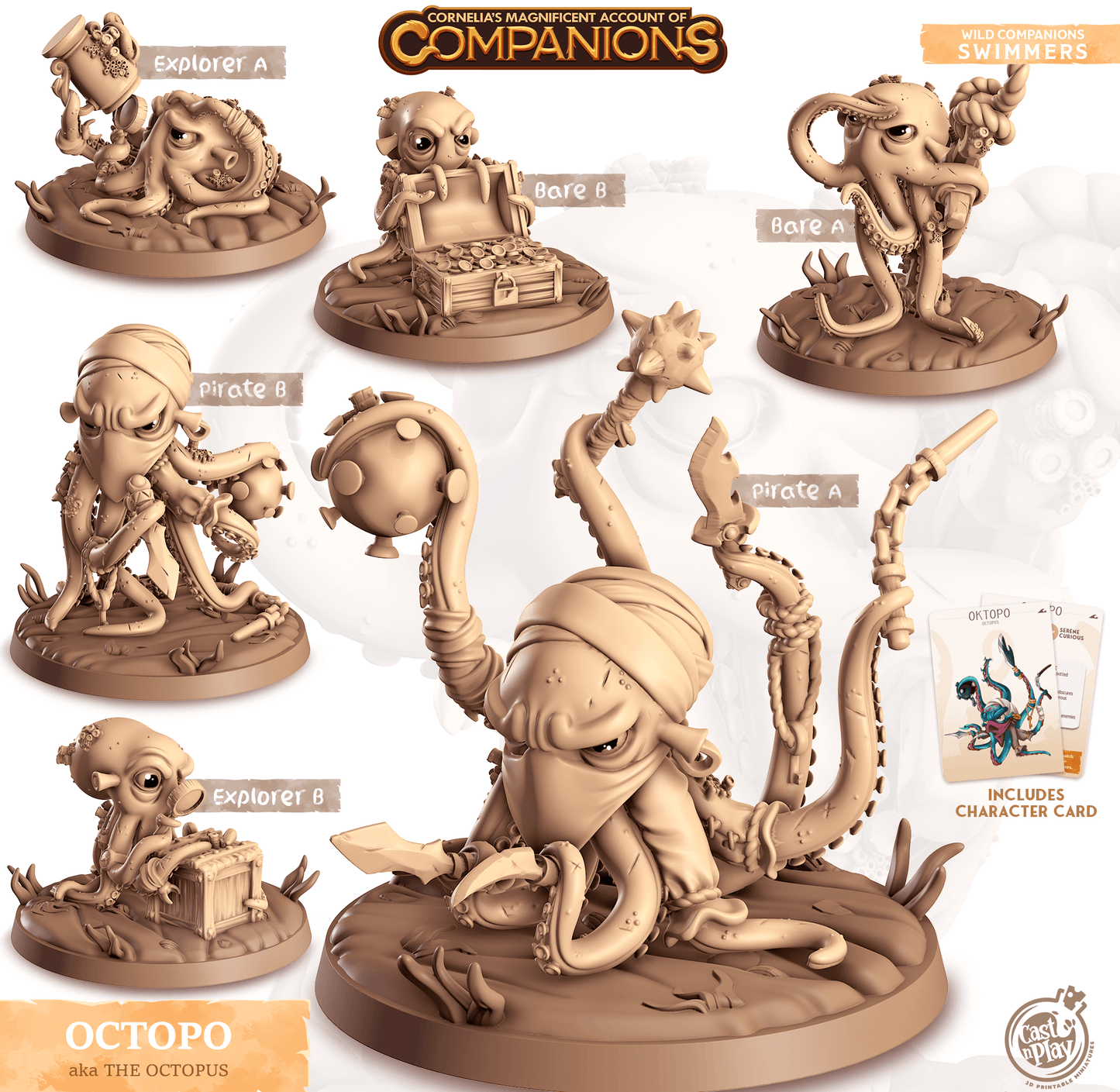 3D Printed Cast n Play Oktopo - Octopus Companions 28mm 32mm D&D - 3D Printing Boss 