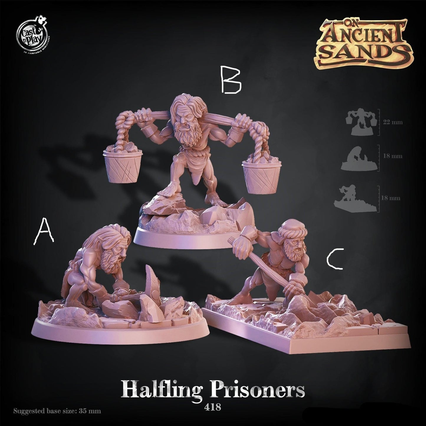 3D Printed Cast n Play On Ancient Sands - Halfling Prisoners 28mm 32mm D&D - 3D Printing Boss 