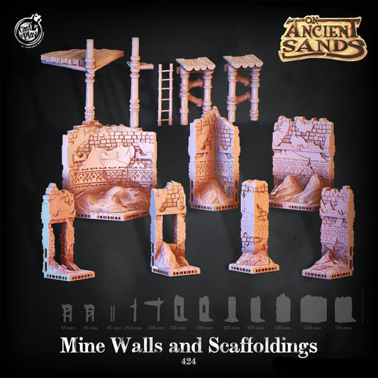 3D Printed Cast n Play On Ancient Sands - Mine Walls and Scaffoldings 28mm 32mm D&D - 3D Printing Boss 