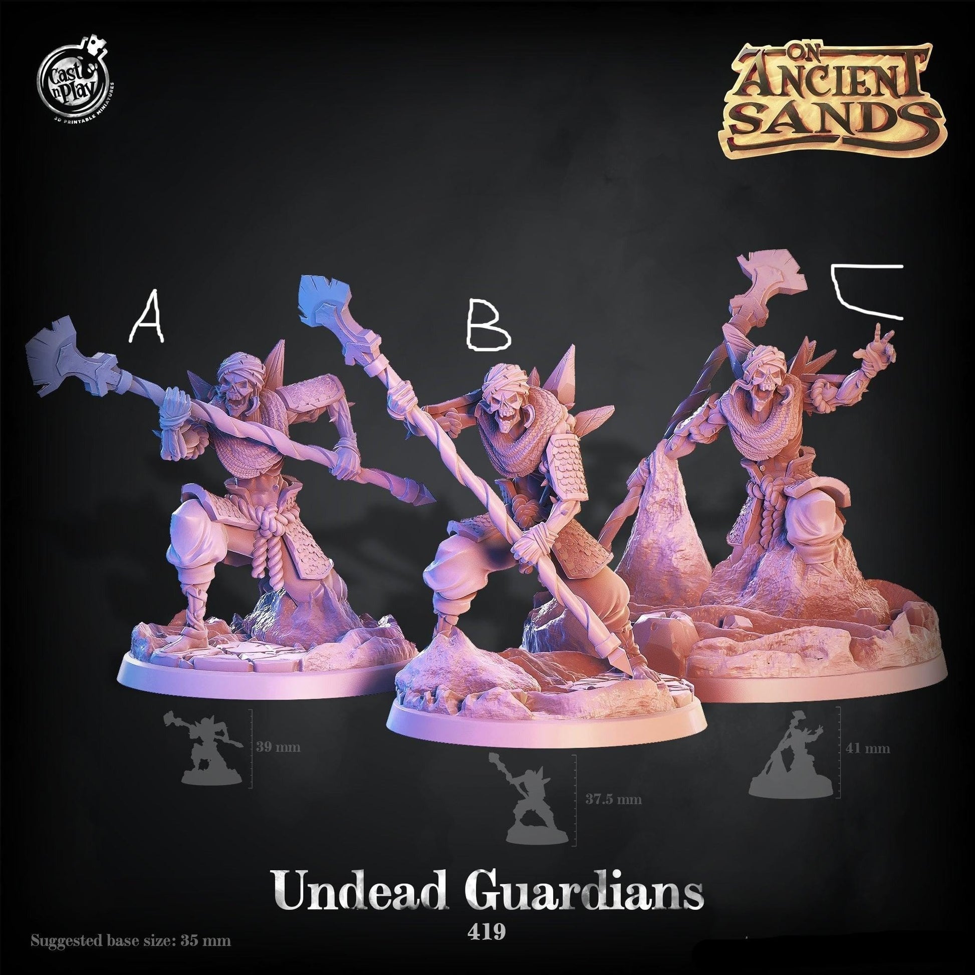 3D Printed Cast n Play On Ancient Sands - Undead Guardians 28mm 32mm D&D - 3D Printing Boss 