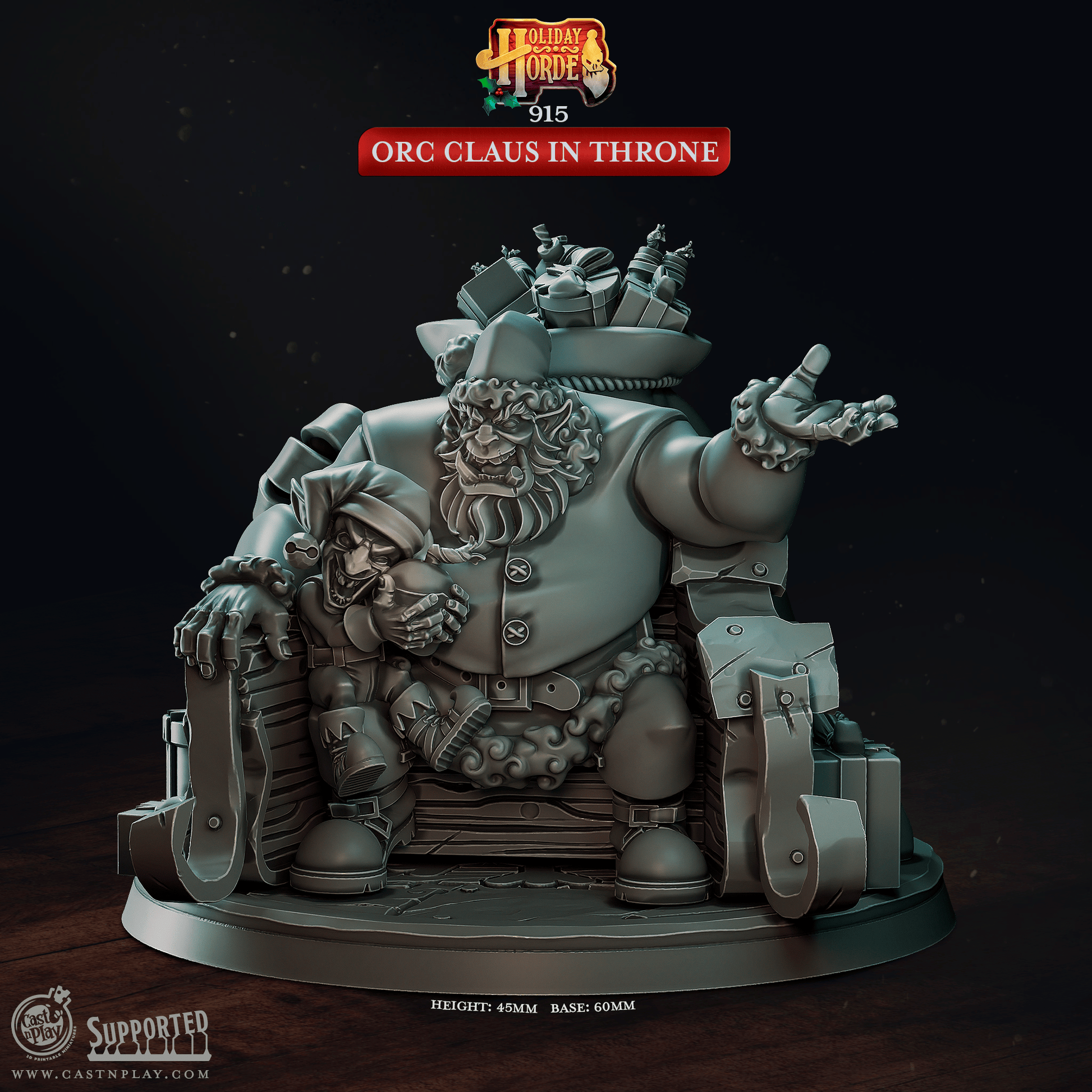 3D Printed Cast n Play Orc Claus in Throne Holiday Horde Set 28mm 32mm D&D - 3D Printing Boss 