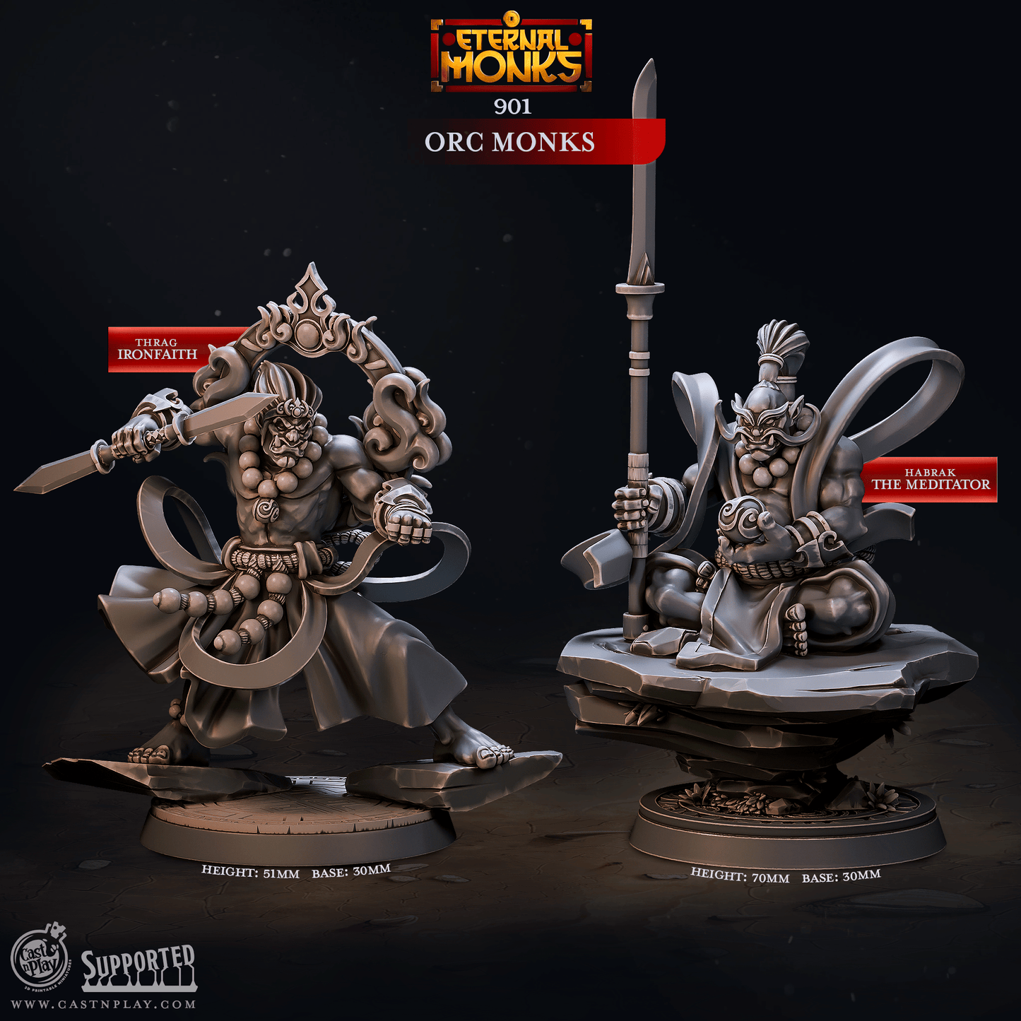 3D Printed Cast n Play Orc Monks Eternal Monks Set 28mm 32mm D&D - 3D Printing Boss 