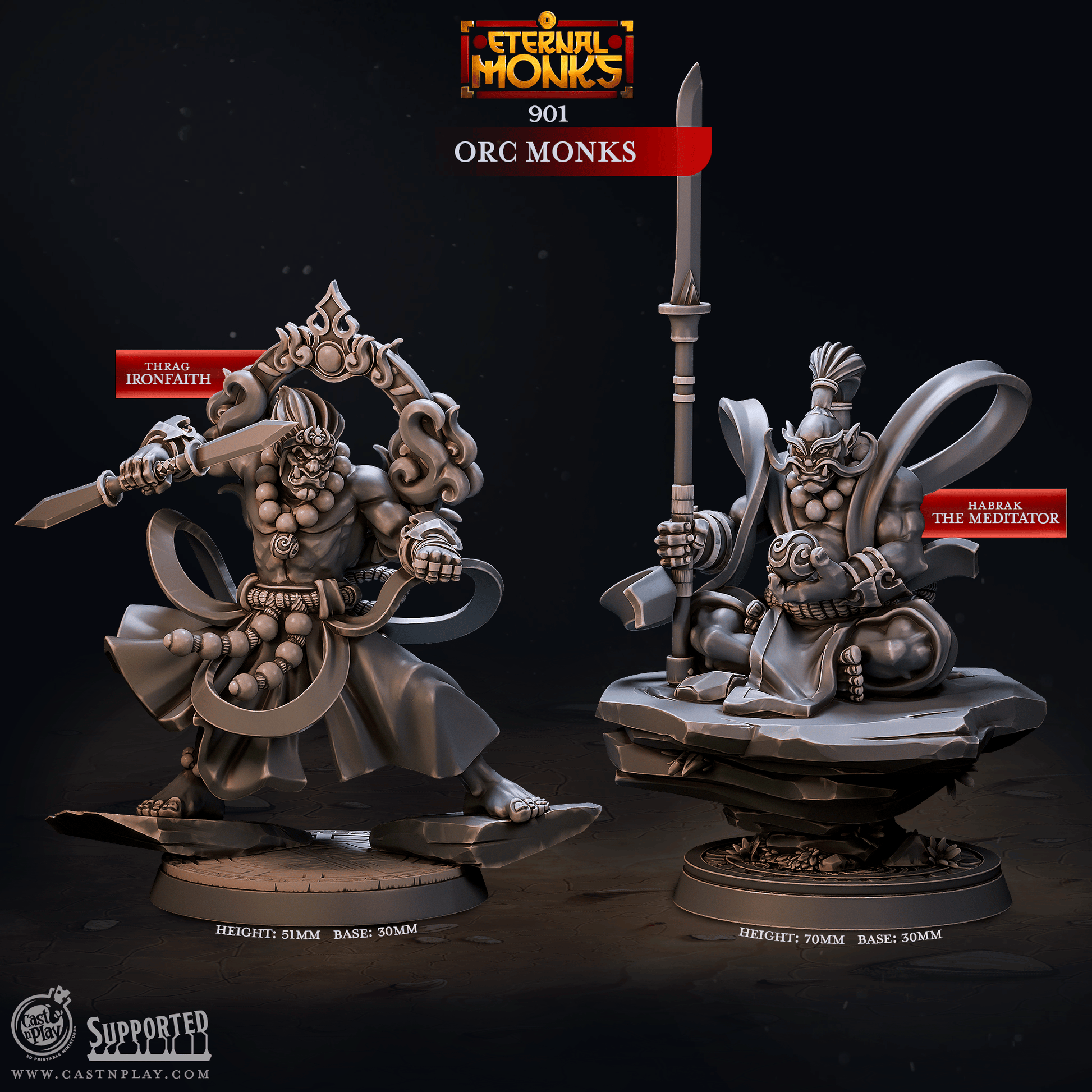 3D Printed Cast n Play Orc Monks Eternal Monks Set 28mm 32mm D&D - 3D Printing Boss 