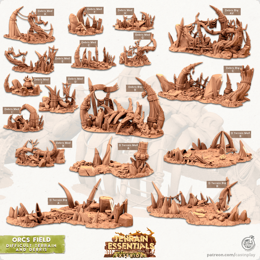 3D Printed Cast n Play Orcs Field Set Debris and Difficult Terrain 28mm 32mm D&D - 3D Printing Boss 