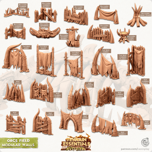 3D Printed Cast n Play Orcs Field Set Modular Walls 28mm 32mm D&D - 3D Printing Boss 
