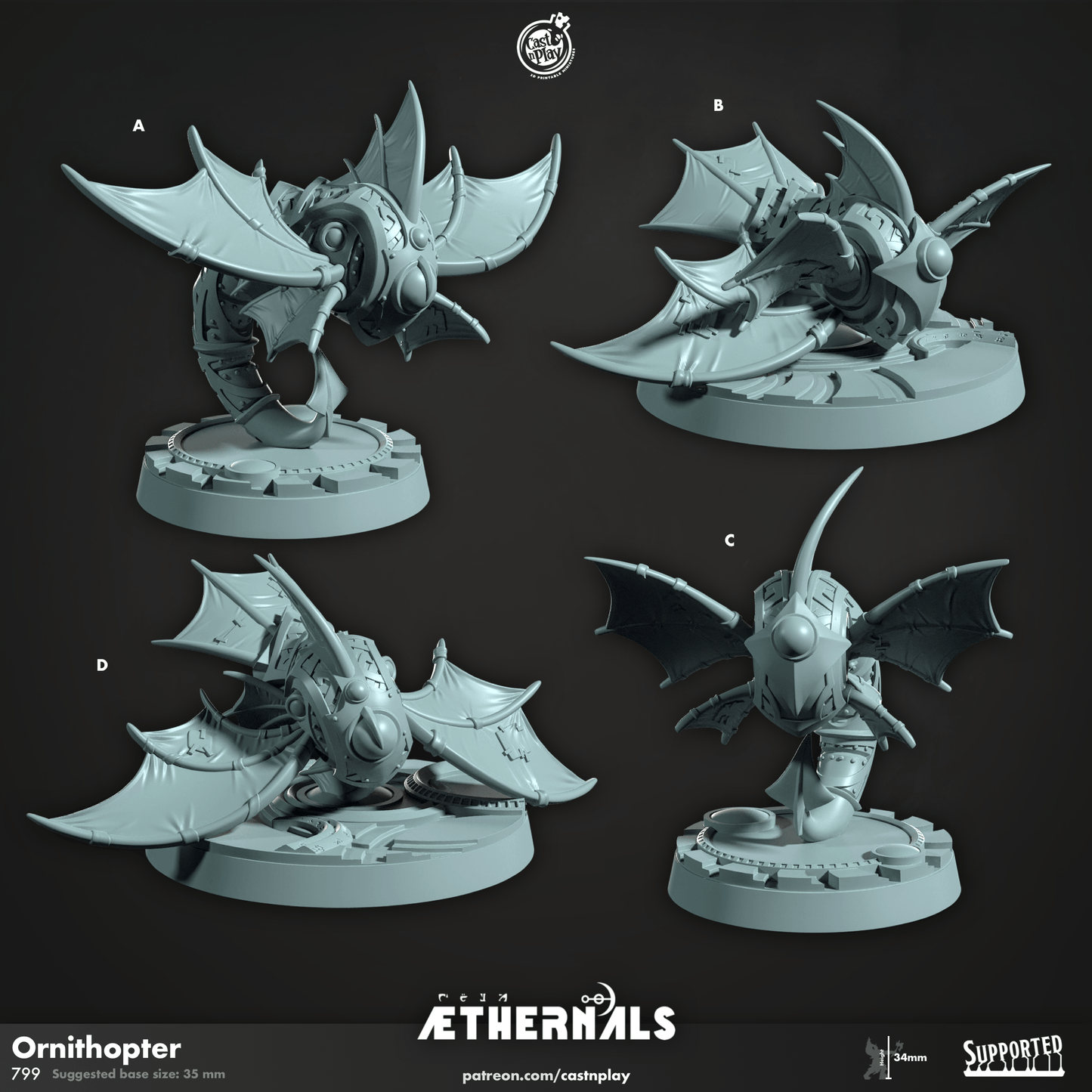 3D Printed Cast n Play Ornithopter Aethernals Collection 28mm 32mm D&D - 3D Printing Boss 