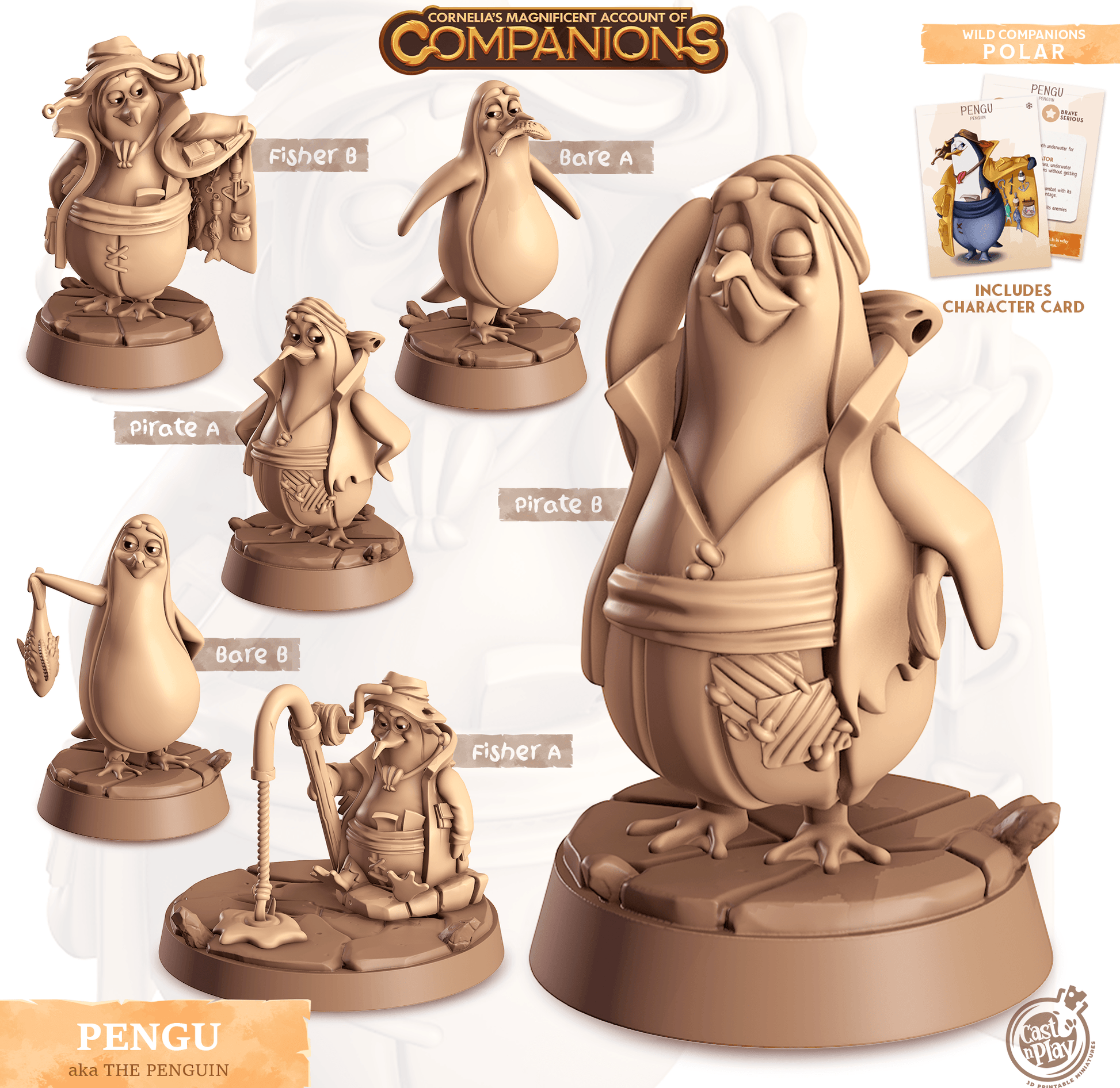 3D Printed Cast n Play Pengu - Peguin Companions 28mm 32mm D&D - 3D Printing Boss 