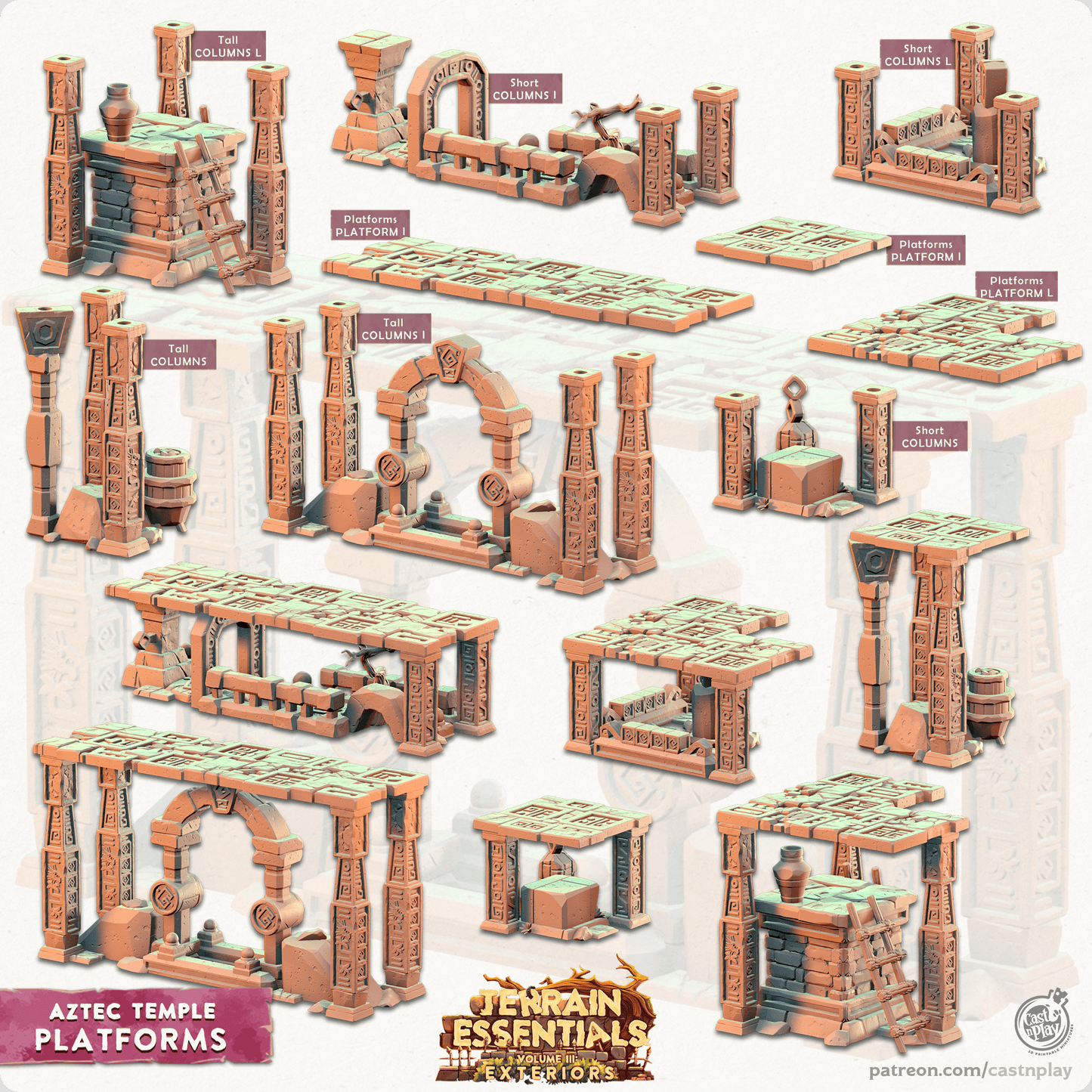 3D Printed Cast n Play Platforms Aztec Temple Set 28mm 32mm D&D - 3D Printing Boss 