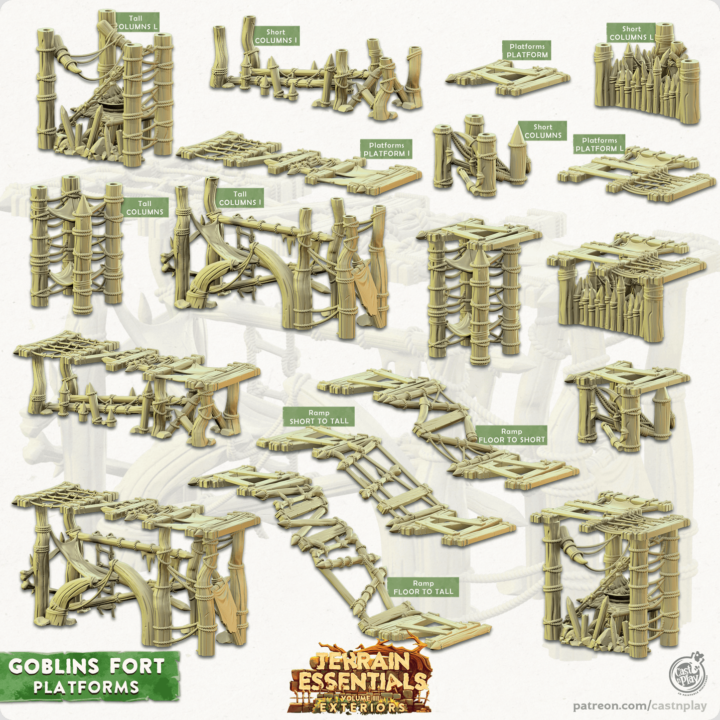3D Printed Cast n Play Platforms Goblins Fort Set 28mm 32mm D&D - 3D Printing Boss 