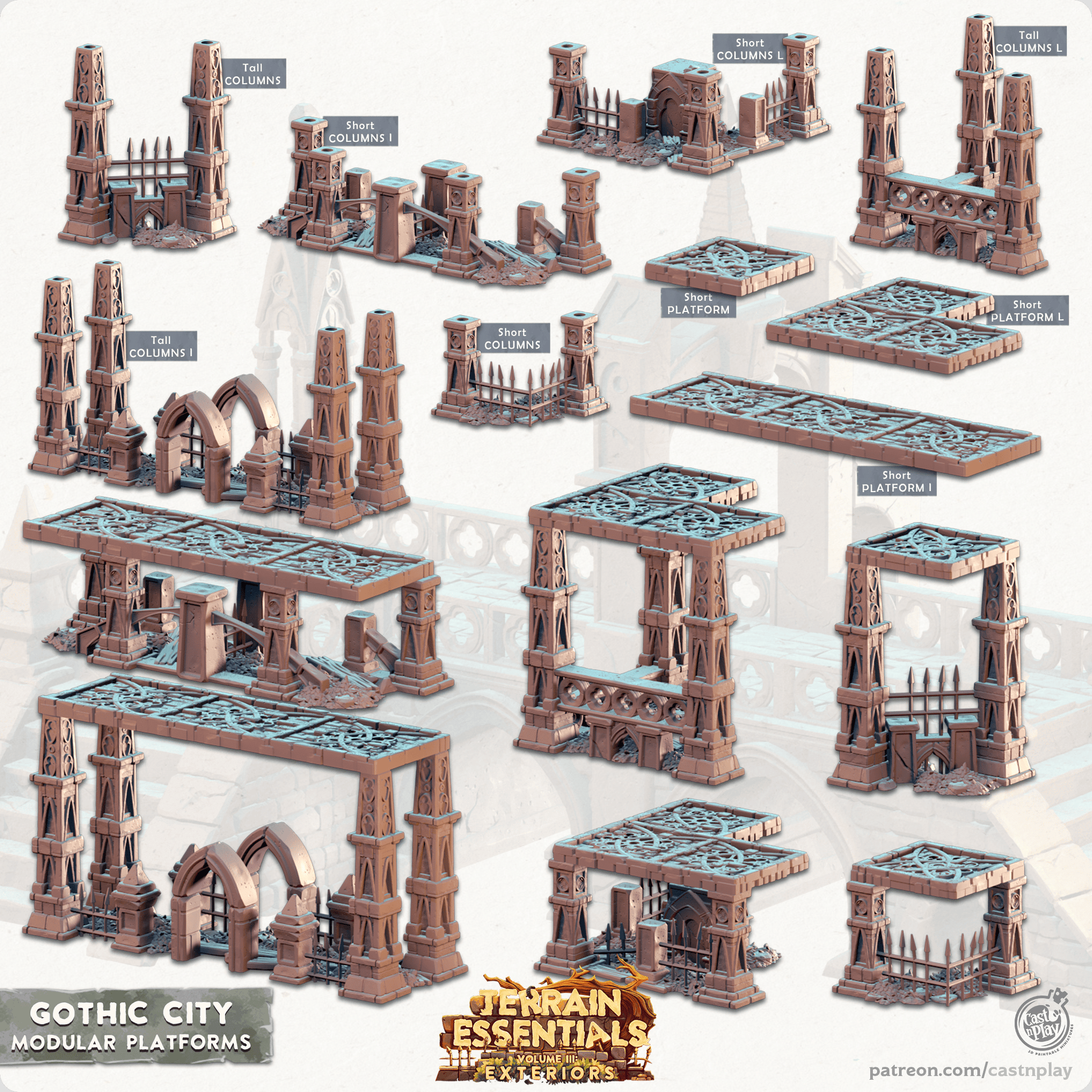 3D Printed Cast n Play Platforms Gothic City Set 28mm 32mm D&D - 3D Printing Boss 