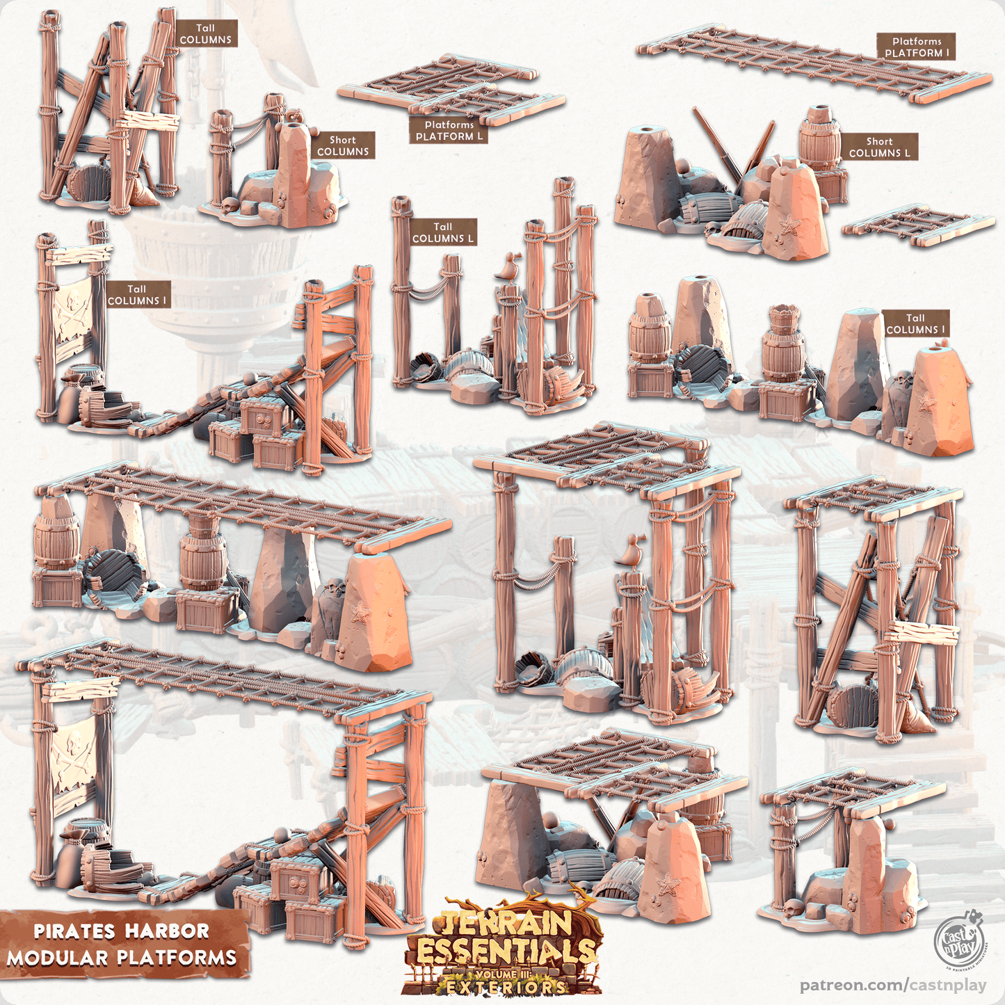 3D Printed Cast n Play Platforms Pirates Harbor Set 28mm 32mm D&D - 3D Printing Boss 