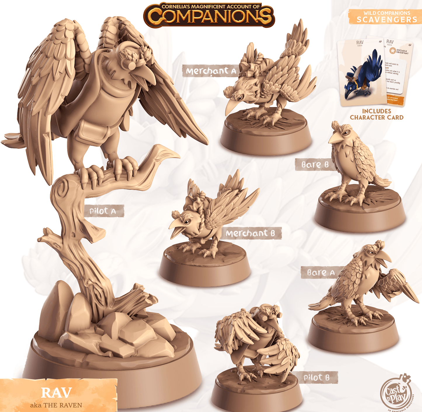 3D Printed Cast n Play Rav - The Raven Companions 28mm 32mm D&D - 3D Printing Boss 