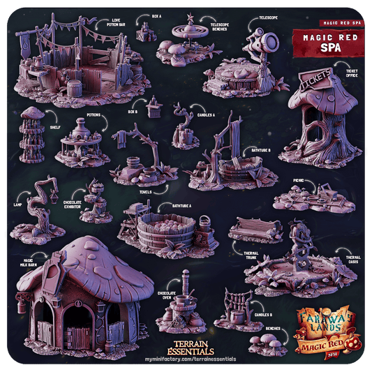 3D Printed Cast n Play Red Magic Spa Set 28mm 32mm D&D - 3D Printing Boss 