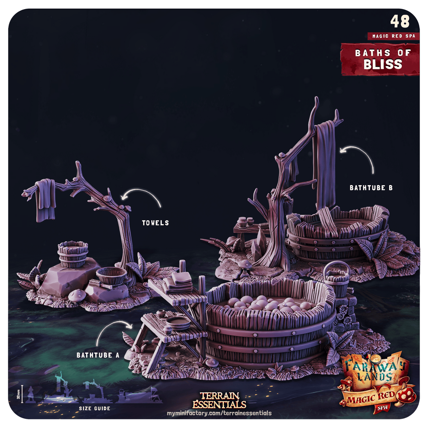 3D Printed Cast n Play Red Magic Spa Set 28mm 32mm D&D - 3D Printing Boss 