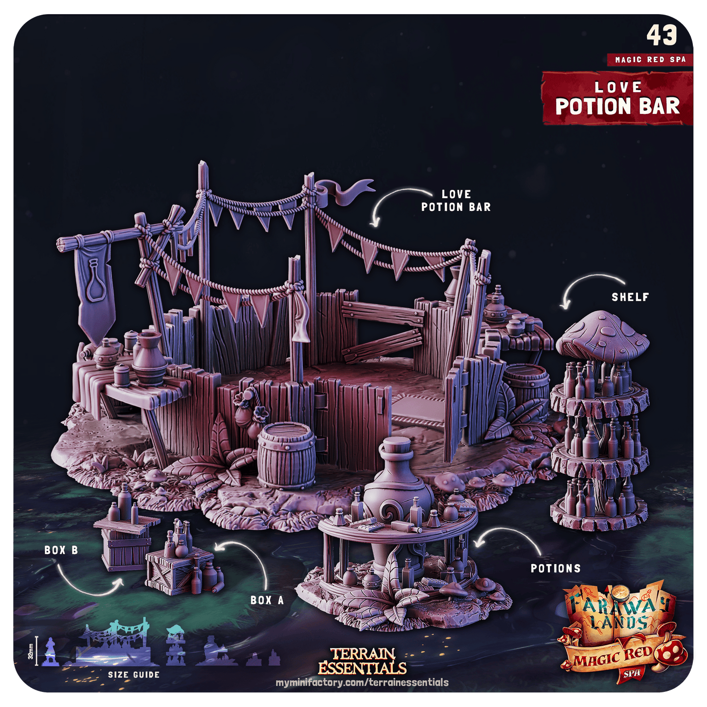 3D Printed Cast n Play Red Magic Spa Set 28mm 32mm D&D - 3D Printing Boss 