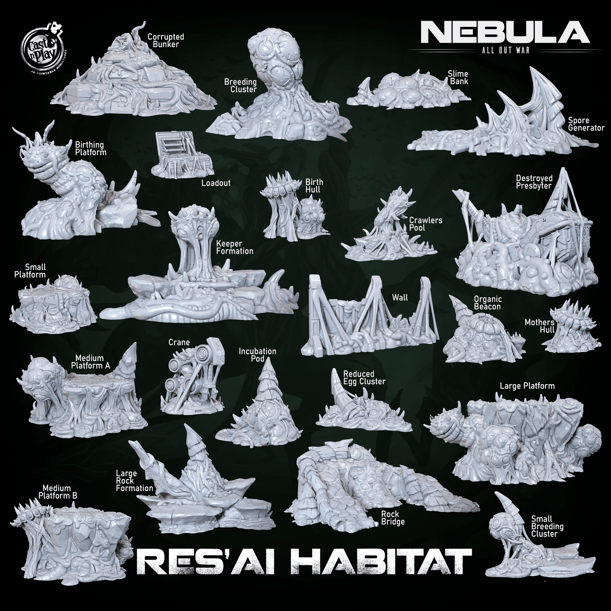 3D Printed Cast n Play Res'Ai World Terrain Nebula All Out War 28mm 32mm D&D - 3D Printing Boss 