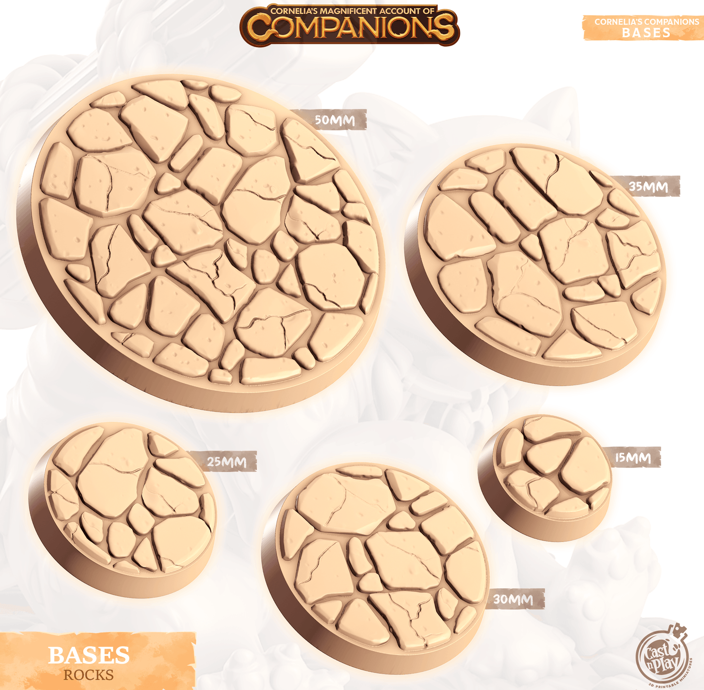 3D Printed Cast n Play Rocks Bases Companion's Bases - Master Pack Companions 28mm 32mm D&D - 3D Printing Boss 