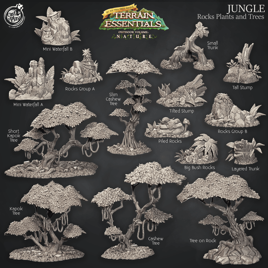 3D Printed Cast n Play Rocks Plants and Trees Jungle Terrain Set Terrain Essentials Nature 28mm 32mm D&D - 3D Printing Boss 