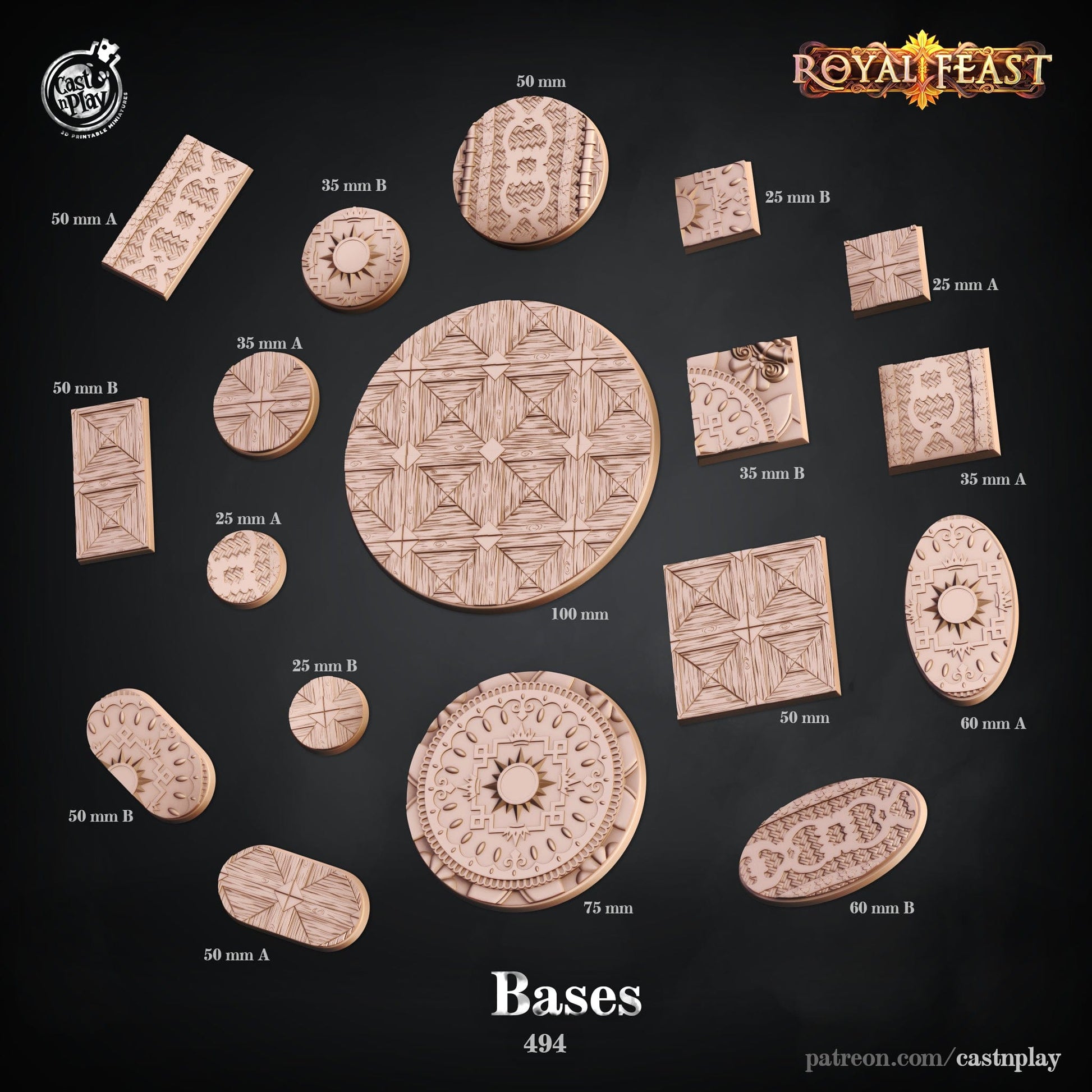 3D Printed Cast n Play Royal Feast Bases Set 28mm 32mm D&D - 3D Printing Boss 