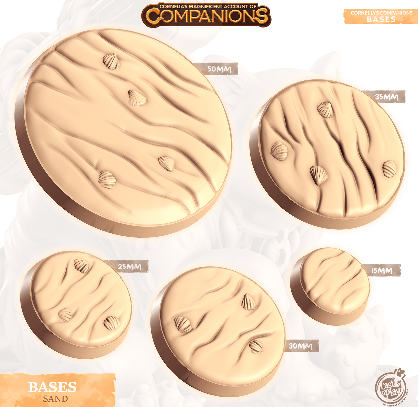 3D Printed Cast n Play Sand Bases Companion's Bases - Starter Pack Companions 28mm 32mm D&D - 3D Printing Boss 