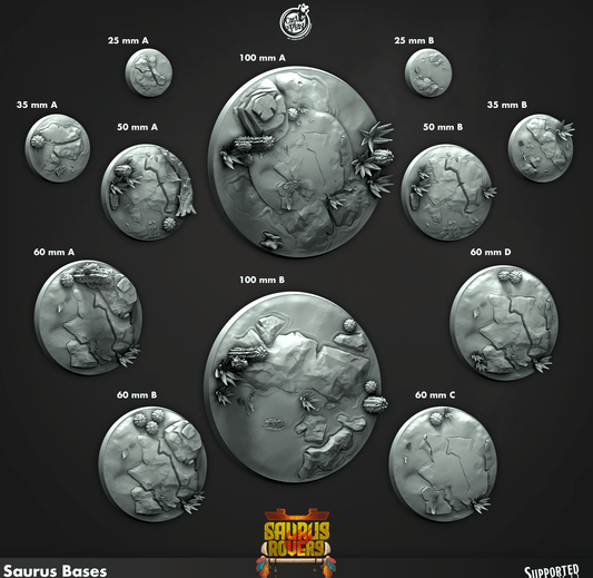 3D Printed Cast n Play Saurus Bases Saurus Rovers Set 28mm 32mm D&D - 3D Printing Boss 