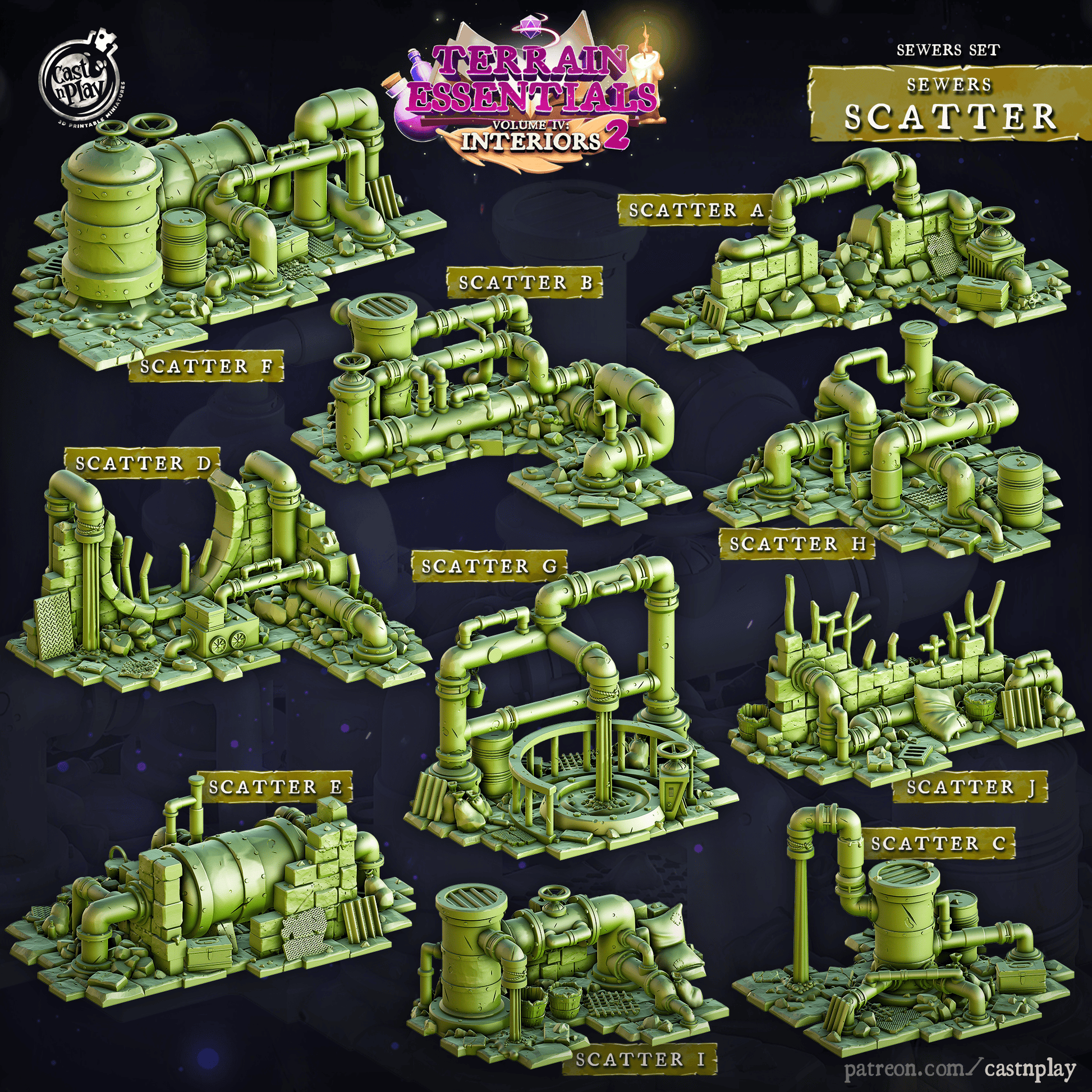 3D Printed Cast n Play Sewers Scatter Terrain Set 28mm 32mm D&D - 3D Printing Boss 