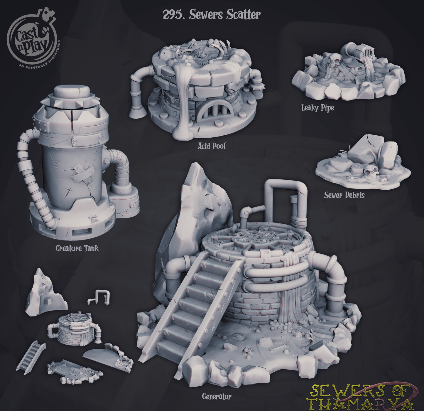 3D Printed Cast n Play Sewers of Thamarya - Sewer Scatter 28mm 32mm D&D - 3D Printing Boss 