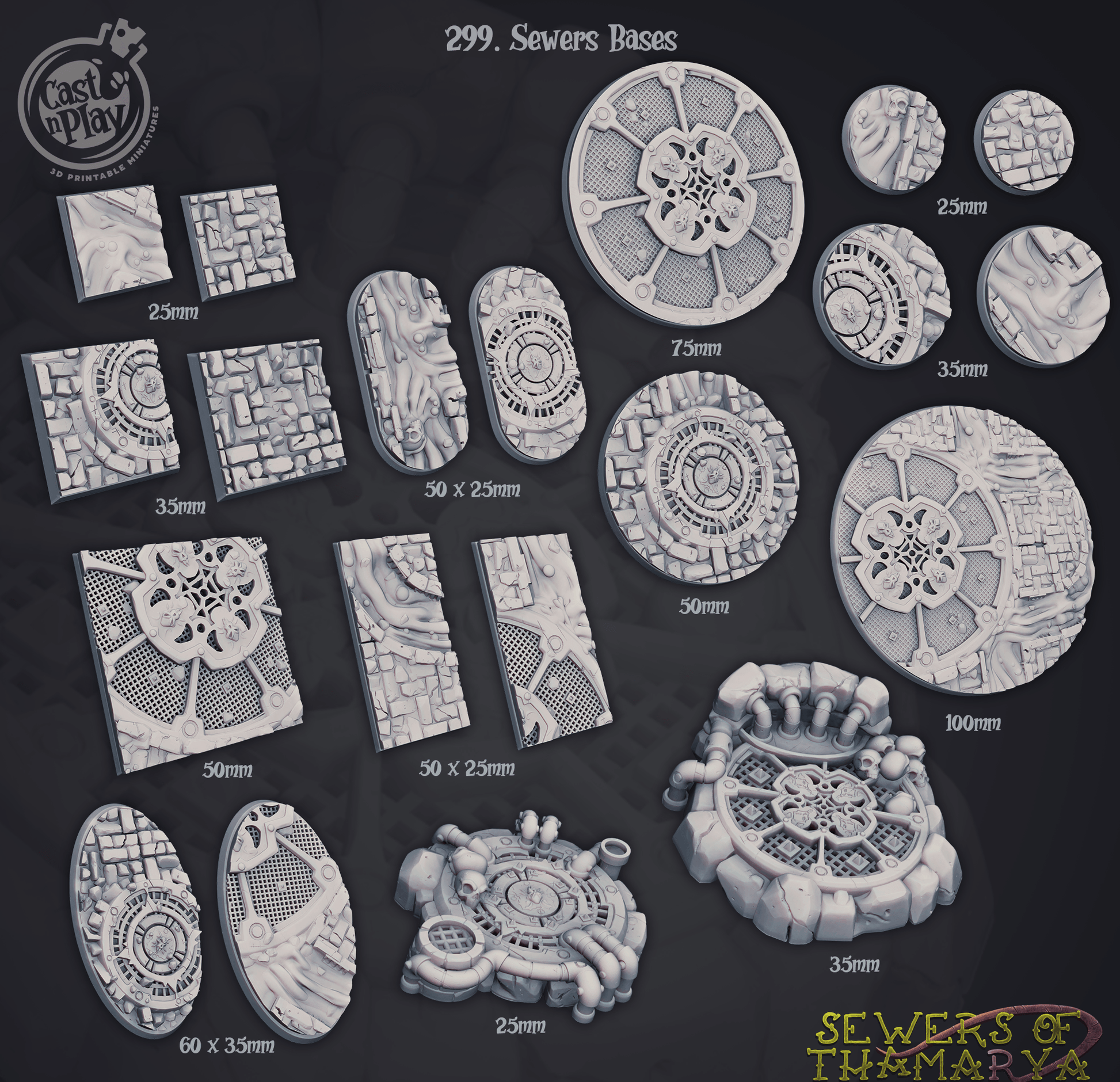 3D Printed Cast n Play Sewers of Thamarya - Sewers Bases Set 28mm 32mm D&D - 3D Printing Boss 