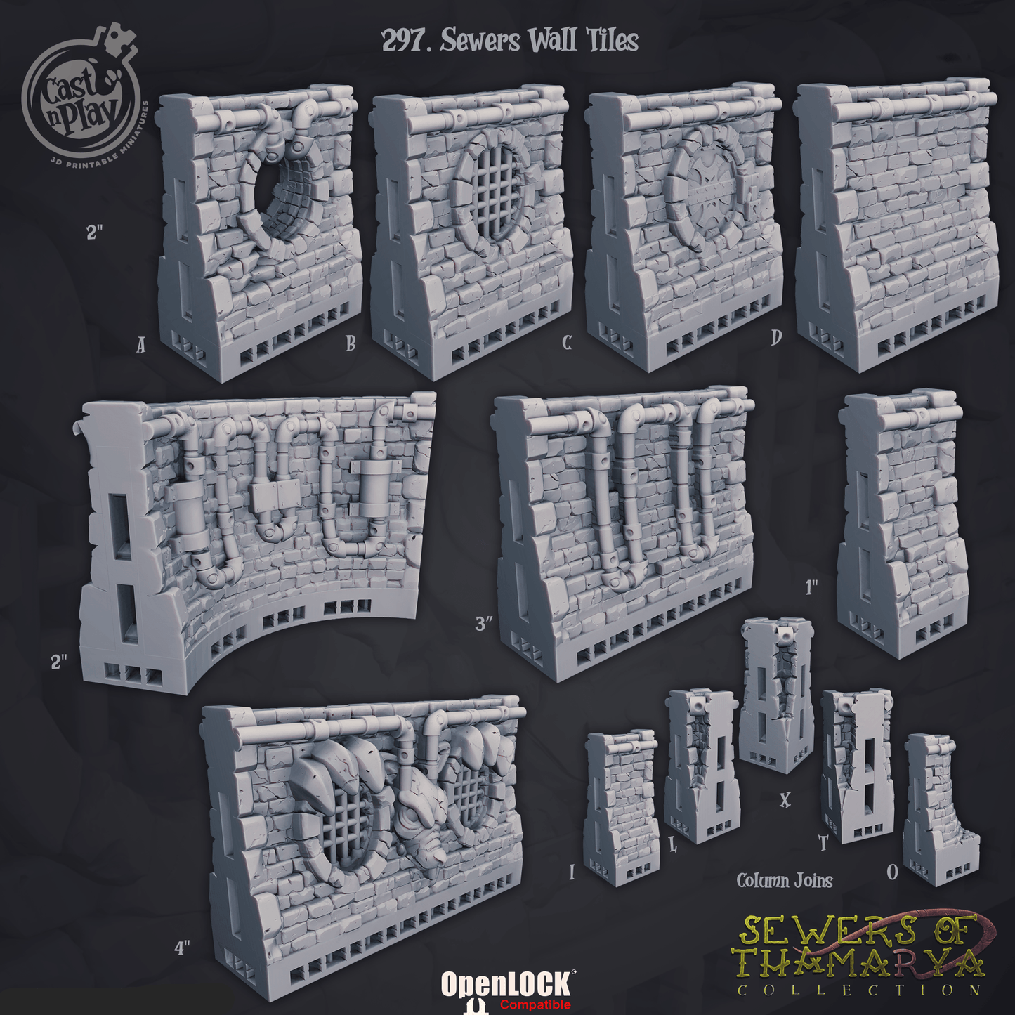3D Printed Cast n Play Sewers of Thamarya - Sewers Wall Tiles 28mm 32mm D&D - 3D Printing Boss 