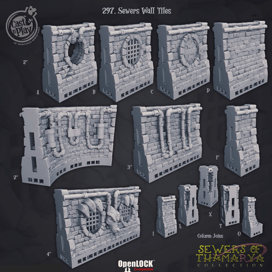 3D Printed Cast n Play Sewers of Thamarya - Sewers Wall Tiles 28mm 32mm D&D - 3D Printing Boss 