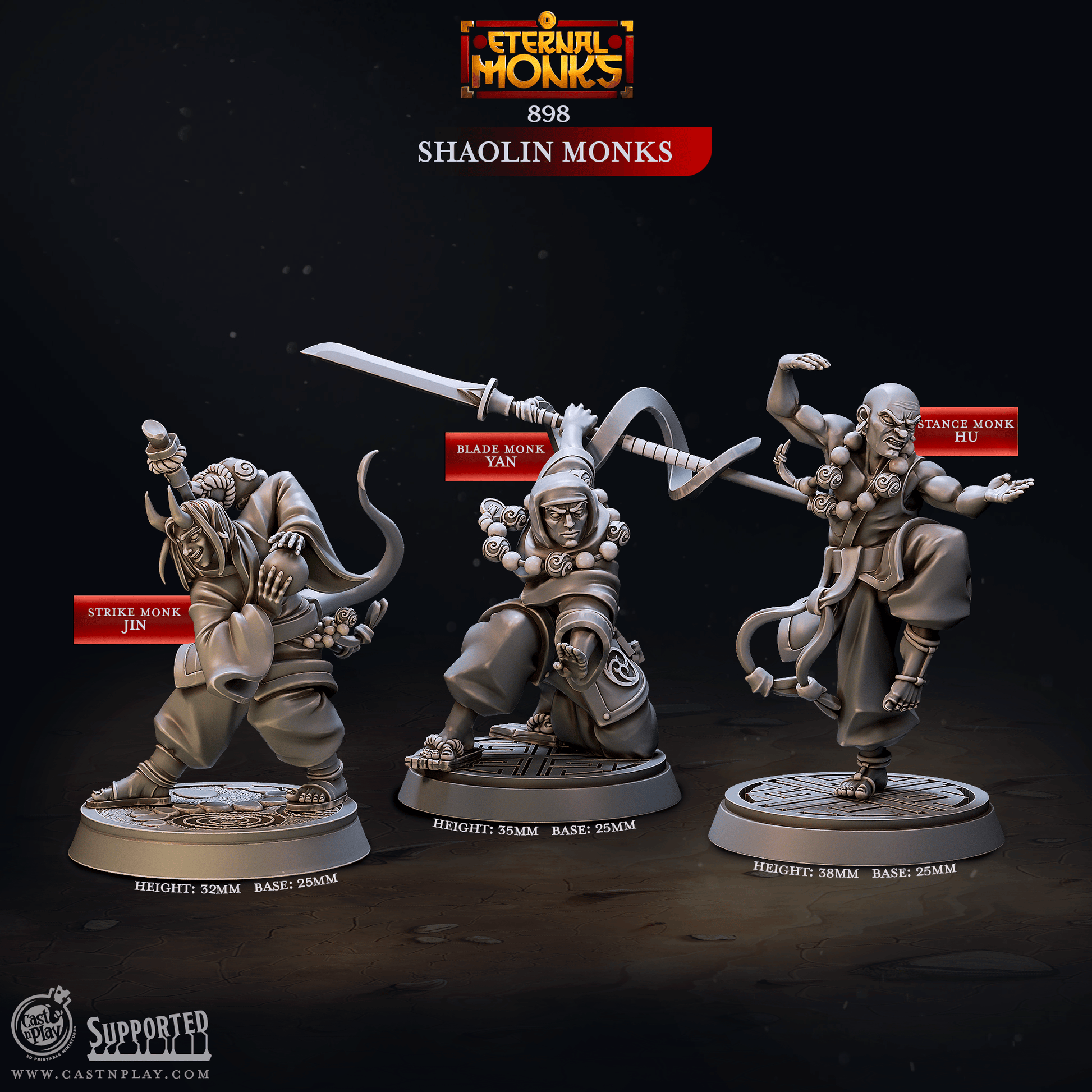 3D Printed Cast n Play Shaolin Monks Eternal Monks Set 28mm 32mm D&D - 3D Printing Boss 
