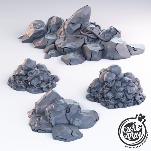 3D Printed Cast n Play - Skulls and Rock Piles 28mm 32mm D&D - 3D Printing Boss 