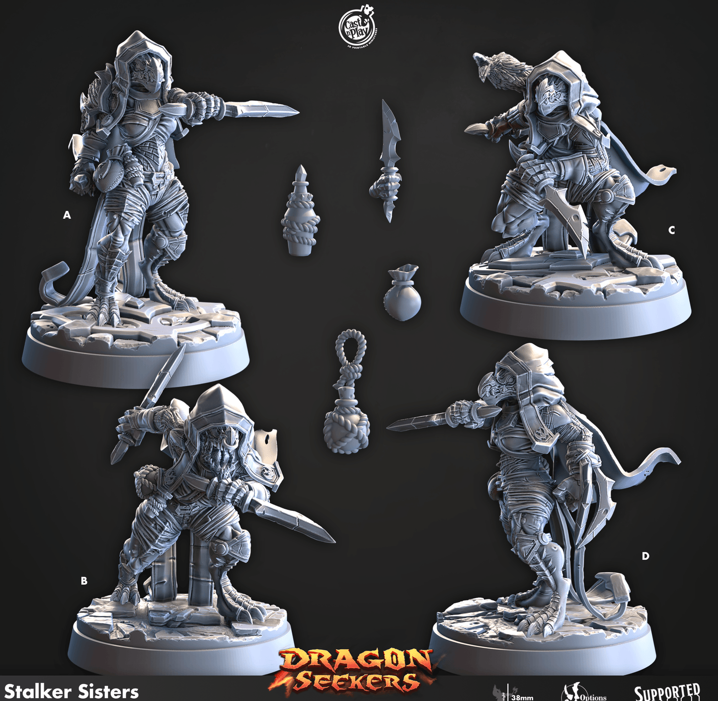 3D Printed Cast n Play Stalker Sisters Dragon Seekers 28mm 32mm D&D - 3D Printing Boss 