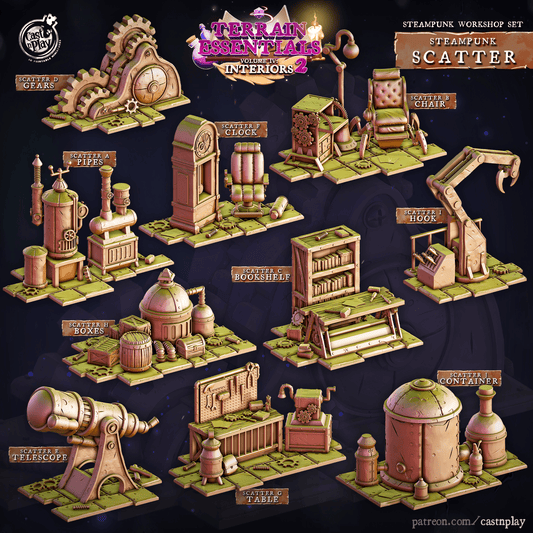 3D Printed Cast n Play Steampunk Workshop Scatter Terrain Set 28mm 32mm D&D - 3D Printing Boss 