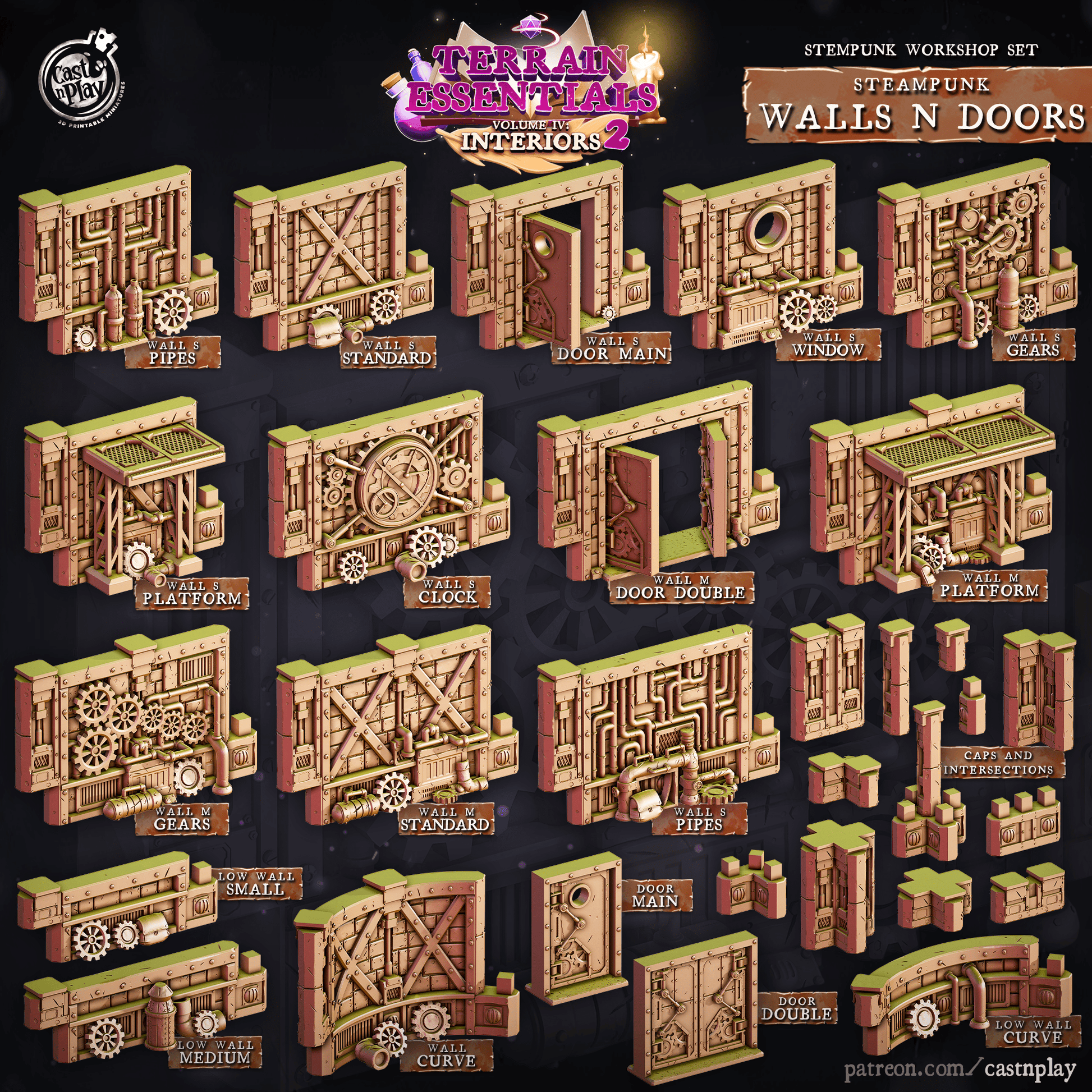 3D Printed Cast n Play Steampunk Workshop Walls and Doors Set 28mm 32mm D&D - 3D Printing Boss 