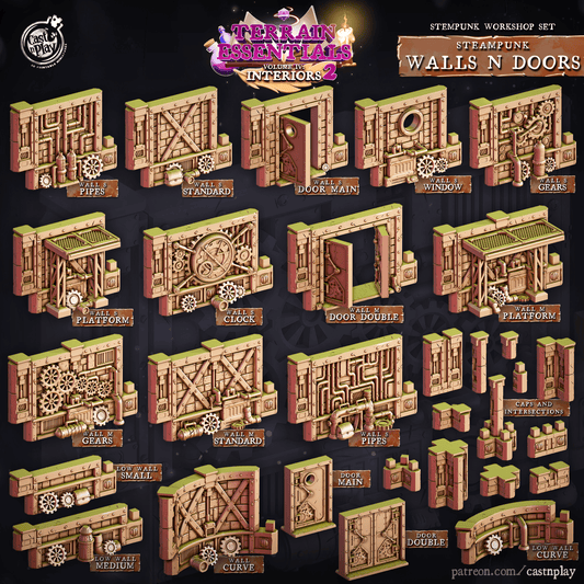 3D Printed Cast n Play Steampunk Workshop Walls and Doors Set 28mm 32mm D&D - 3D Printing Boss 