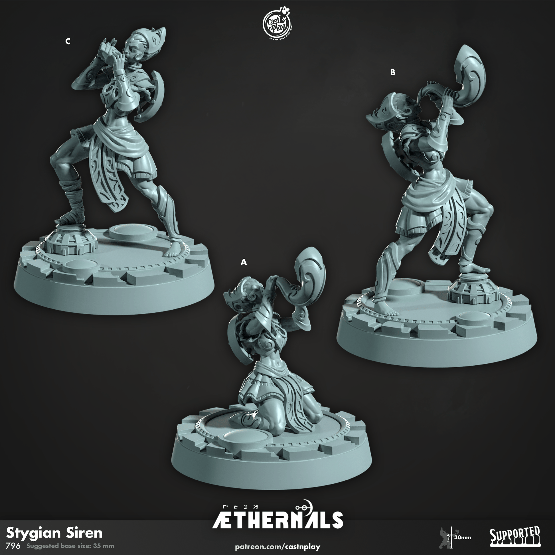 3D Printed Cast n Play Stygian Siren Aethernals Collection 28mm 32mm D&D - 3D Printing Boss 