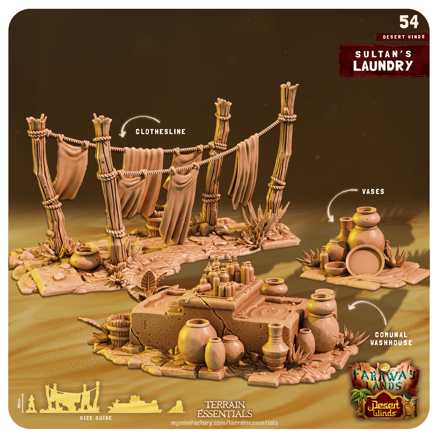 3D Printed Cast n Play Sultans Laundry Desert Winds Terrain Set 28mm 32mm D&D - 3D Printing Boss 