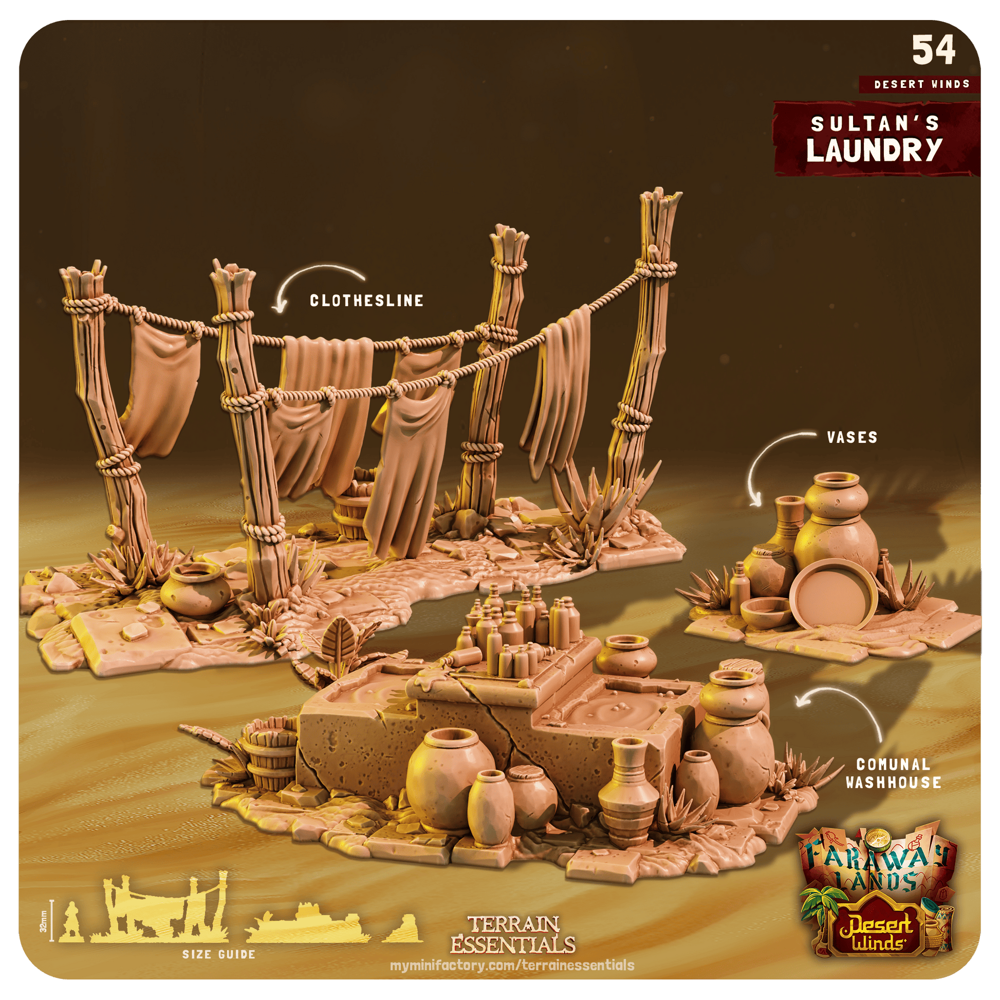3D Printed Cast n Play Sultans Laundry Desert Winds Terrain Set 28mm 32mm D&D - 3D Printing Boss 